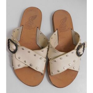 Ancient Greek Sandals Pella Nail Studded Strappy Bone Leather Slip-on Sandals 36